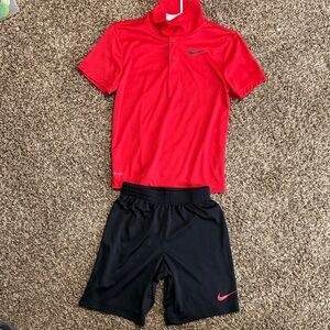 Nike Red Polo Shirt with Black Shorts